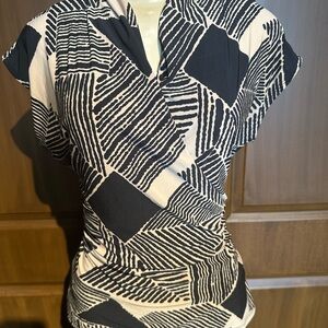 Ralph Lauren Black and White Cap Sleeve Wrap Blouse
